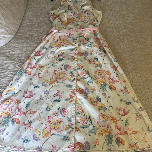 Vintage 80- 90's Y2K perceptions 14 Floral Midi Button up Dress cottage core - Picture 3 of 15